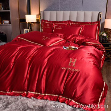 Manufacuter embroidery solid Washed silk bedding set